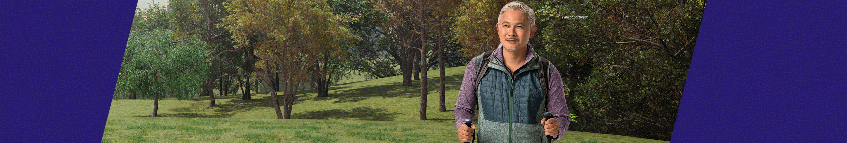 Man with backpack outdoors (patient portrayal)