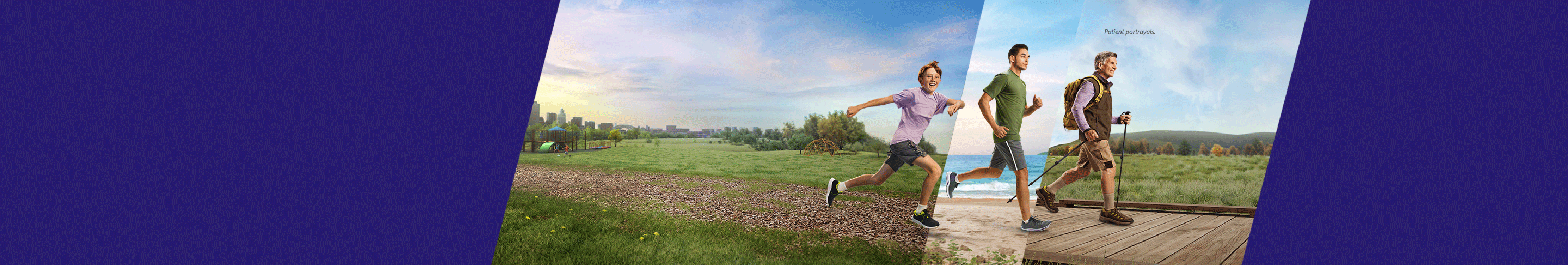 alt A boy, a young man run and an older man walks forward (patient portrayal)